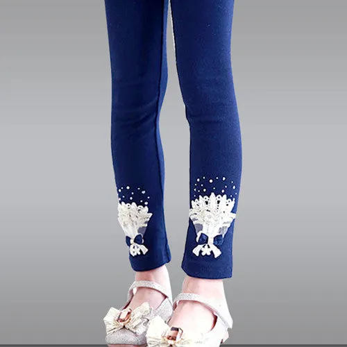 Kids Ruffle Rhinestone Lleggings