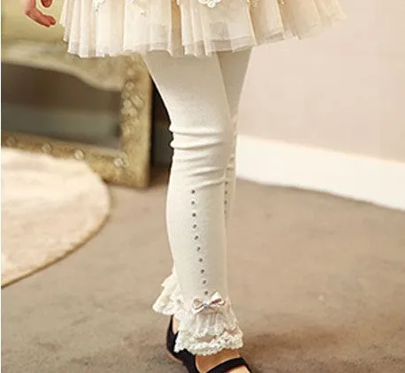 Kids Ruffle Rhinestone Lleggings