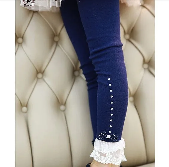 Kids Ruffle Rhinestone Lleggings