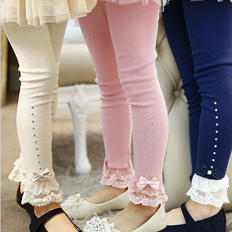 Kids Ruffle Rhinestone Lleggings