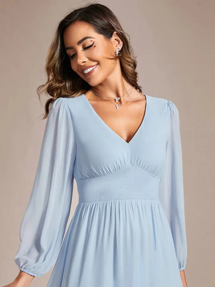 Knee Length Long Sleeves Chiffon Bridesmaid Dress