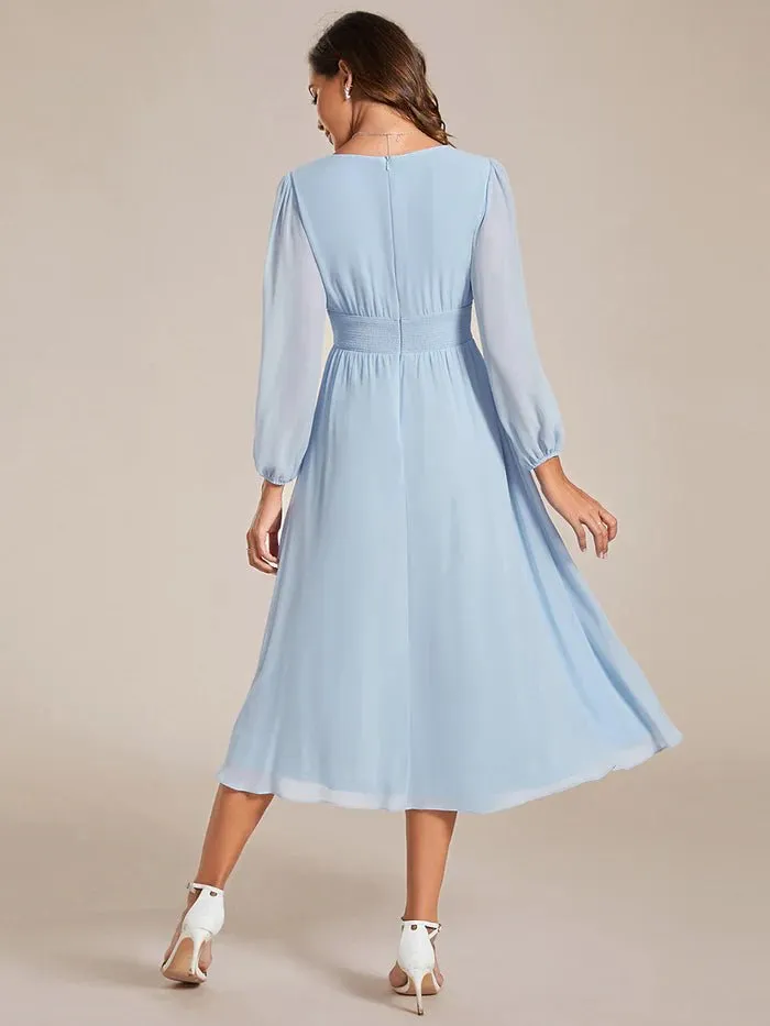 Knee Length Long Sleeves Chiffon Bridesmaid Dress