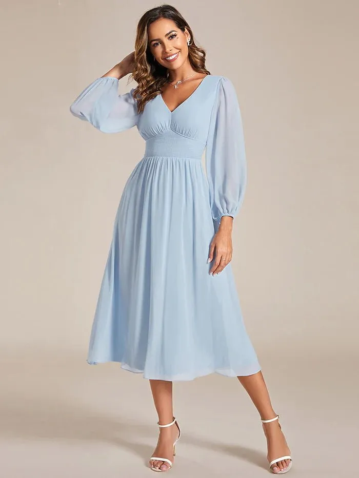 Knee Length Long Sleeves Chiffon Bridesmaid Dress