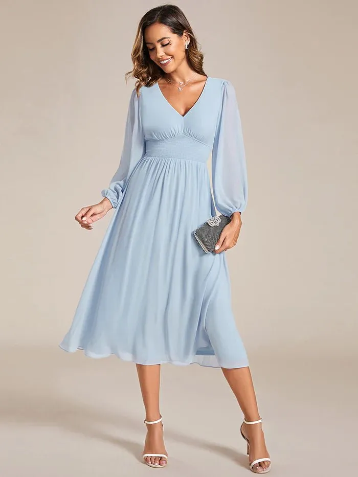 Knee Length Long Sleeves Chiffon Bridesmaid Dress