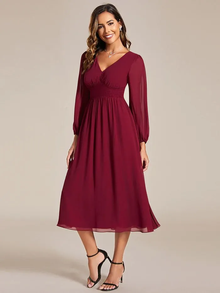 Knee Length Long Sleeves Chiffon Bridesmaid Dress