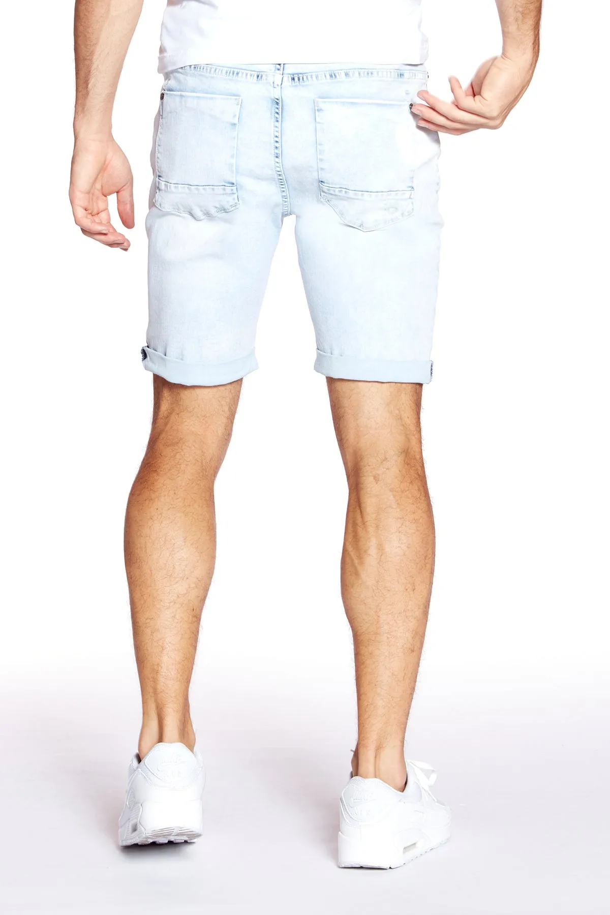 LENNON - Mens Rolled-Up Shorts - Light Indigo Acid Wash