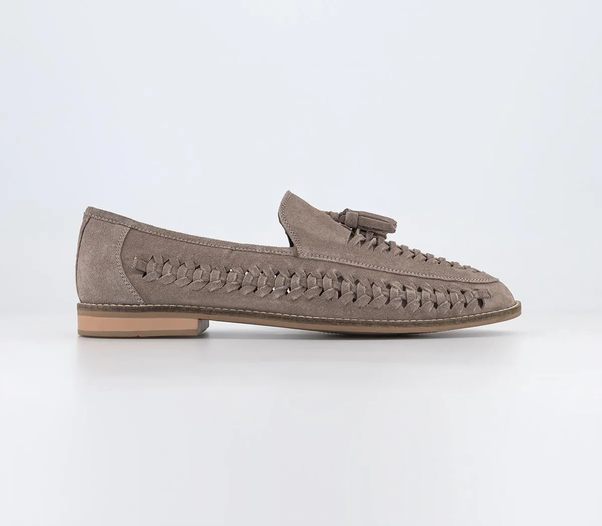 Mens Office Clapton 2 Tassel Woven Loafers Beige Suede