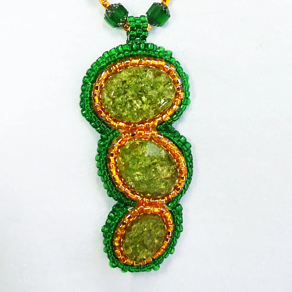 Nakita, Green Glass Cabochons, Pendant, Necklace