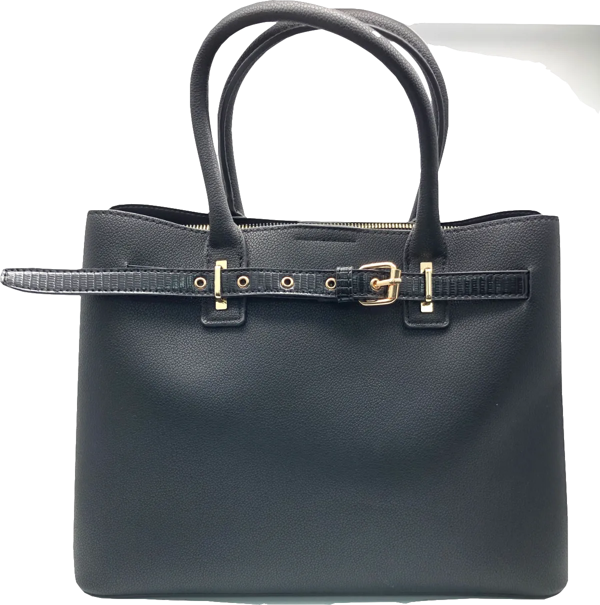 New Look Black Leather-look Buckle Tote Bag