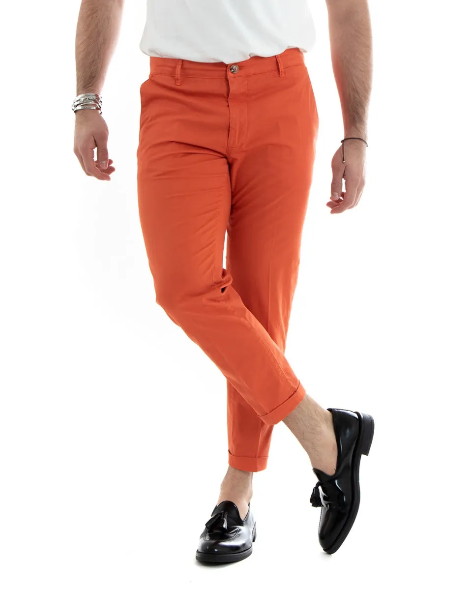 Pantaloni Uomo Cotone Tasca America Chinos Capri Sartoriale Slim Fit Casual Arancione GIOSAL-P5691A