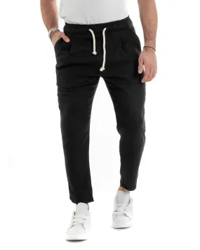 Pantaloni Uomo Pantalaccio Lino Lungo Jogger Elastico Sartoriale Casual Tinta Unita Nero GIOSAL-P5816A