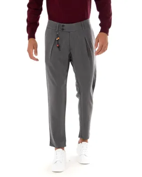 Pantaloni Uomo Tasca America Classico Fascia Alta Grigio Abbottonatura Allungata Casual GIOSAL-P3999A