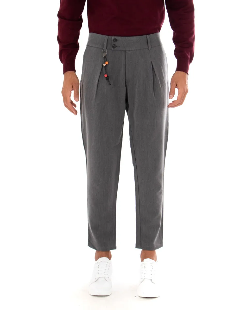 Pantaloni Uomo Tasca America Classico Fascia Alta Grigio Abbottonatura Allungata Casual GIOSAL-P3999A