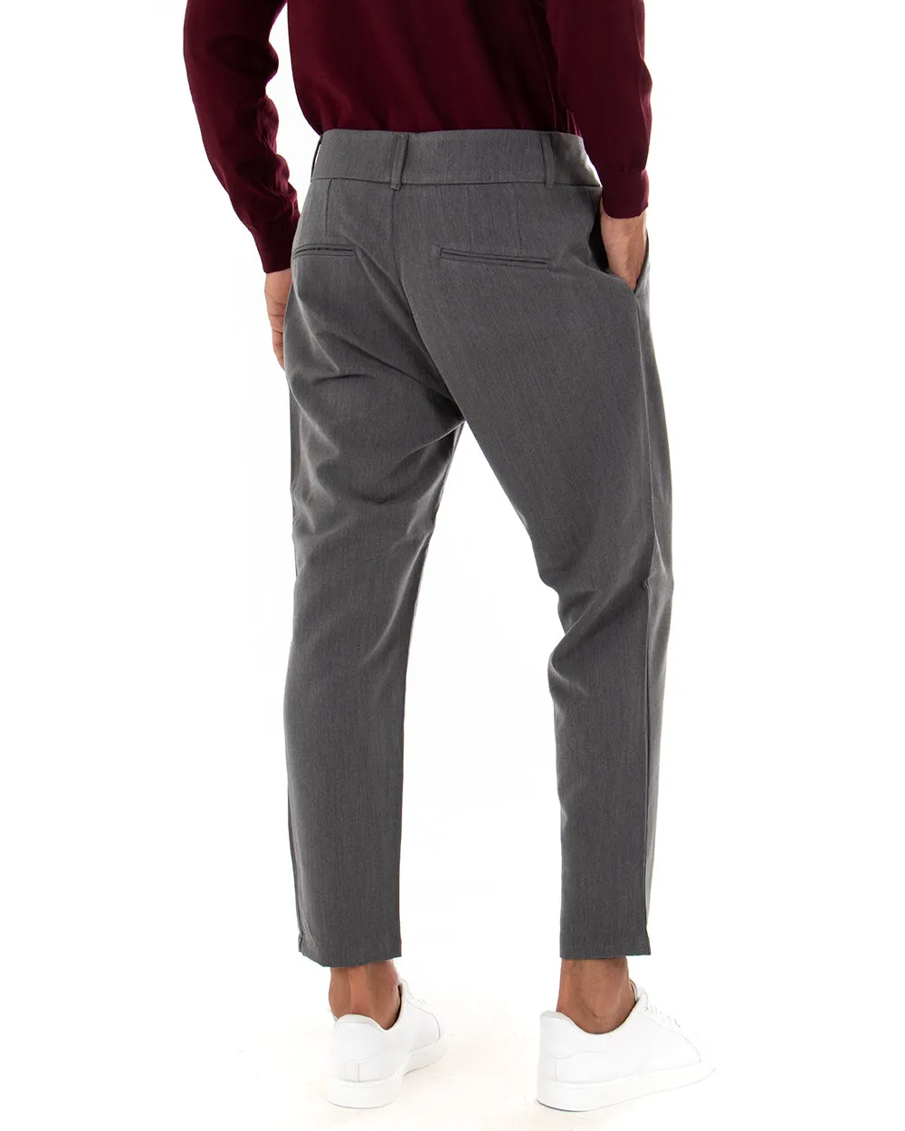 Pantaloni Uomo Tasca America Classico Fascia Alta Grigio Abbottonatura Allungata Casual GIOSAL-P3999A