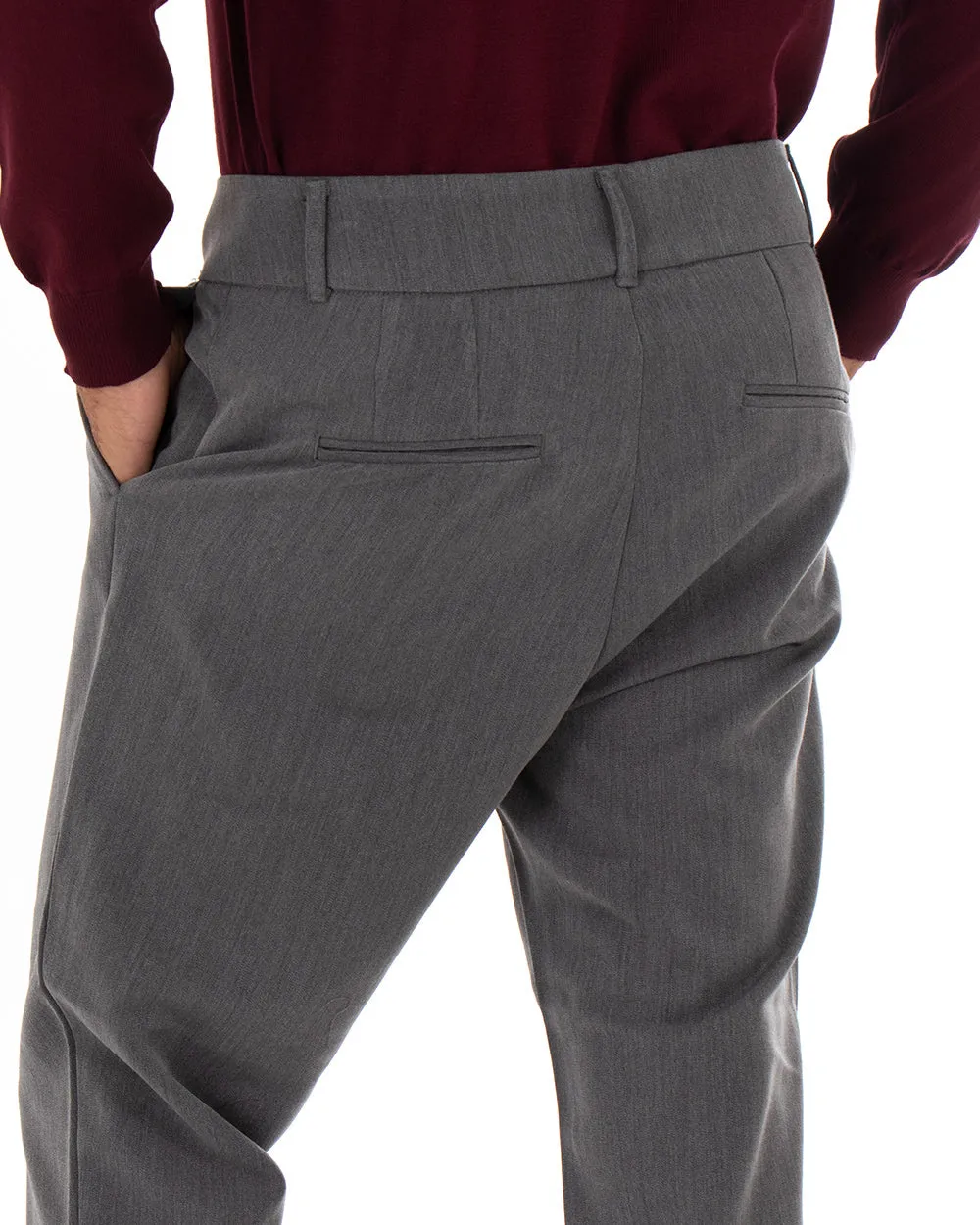 Pantaloni Uomo Tasca America Classico Fascia Alta Grigio Abbottonatura Allungata Casual GIOSAL-P3999A