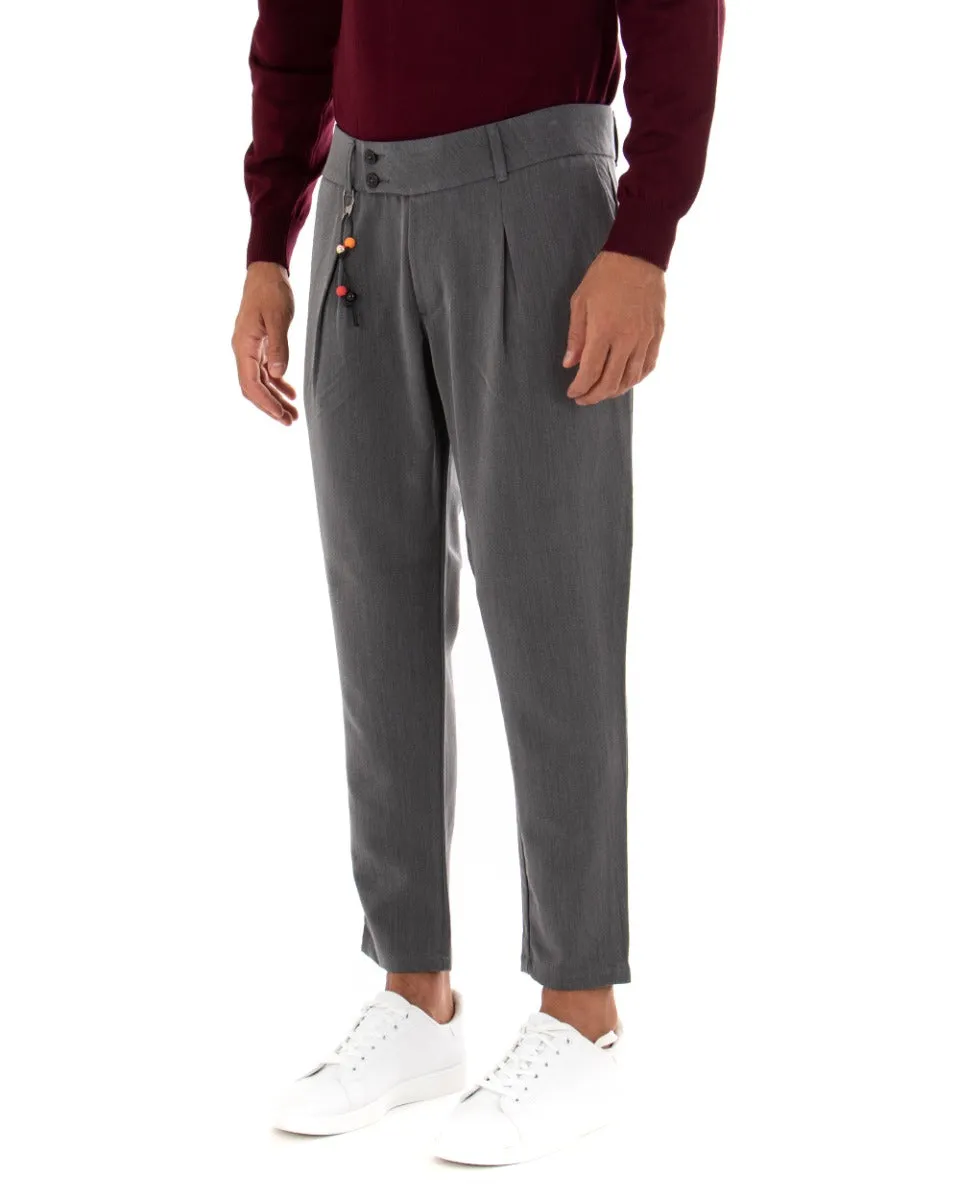 Pantaloni Uomo Tasca America Classico Fascia Alta Grigio Abbottonatura Allungata Casual GIOSAL-P3999A