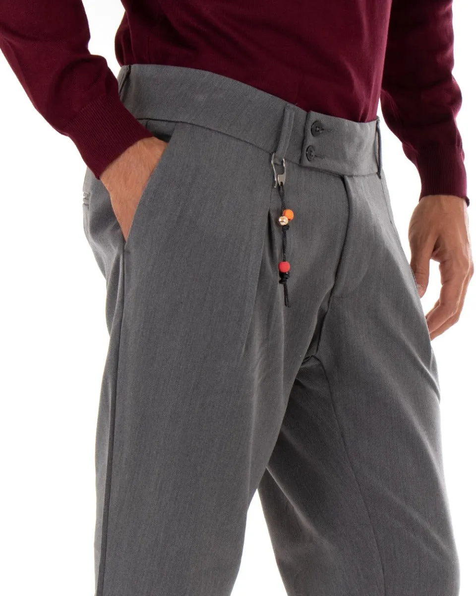 Pantaloni Uomo Tasca America Classico Fascia Alta Grigio Abbottonatura Allungata Casual GIOSAL-P3999A