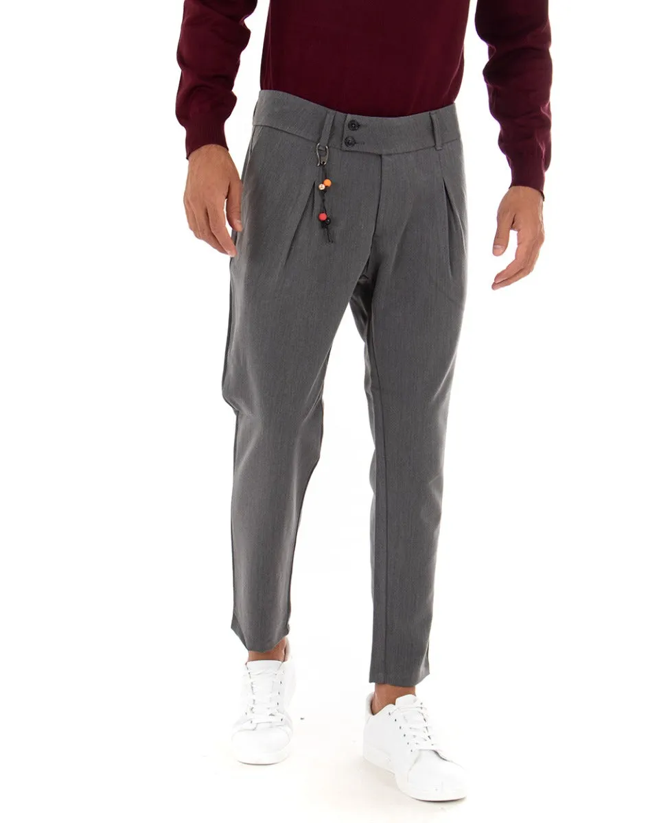 Pantaloni Uomo Tasca America Classico Fascia Alta Grigio Abbottonatura Allungata Casual GIOSAL-P3999A