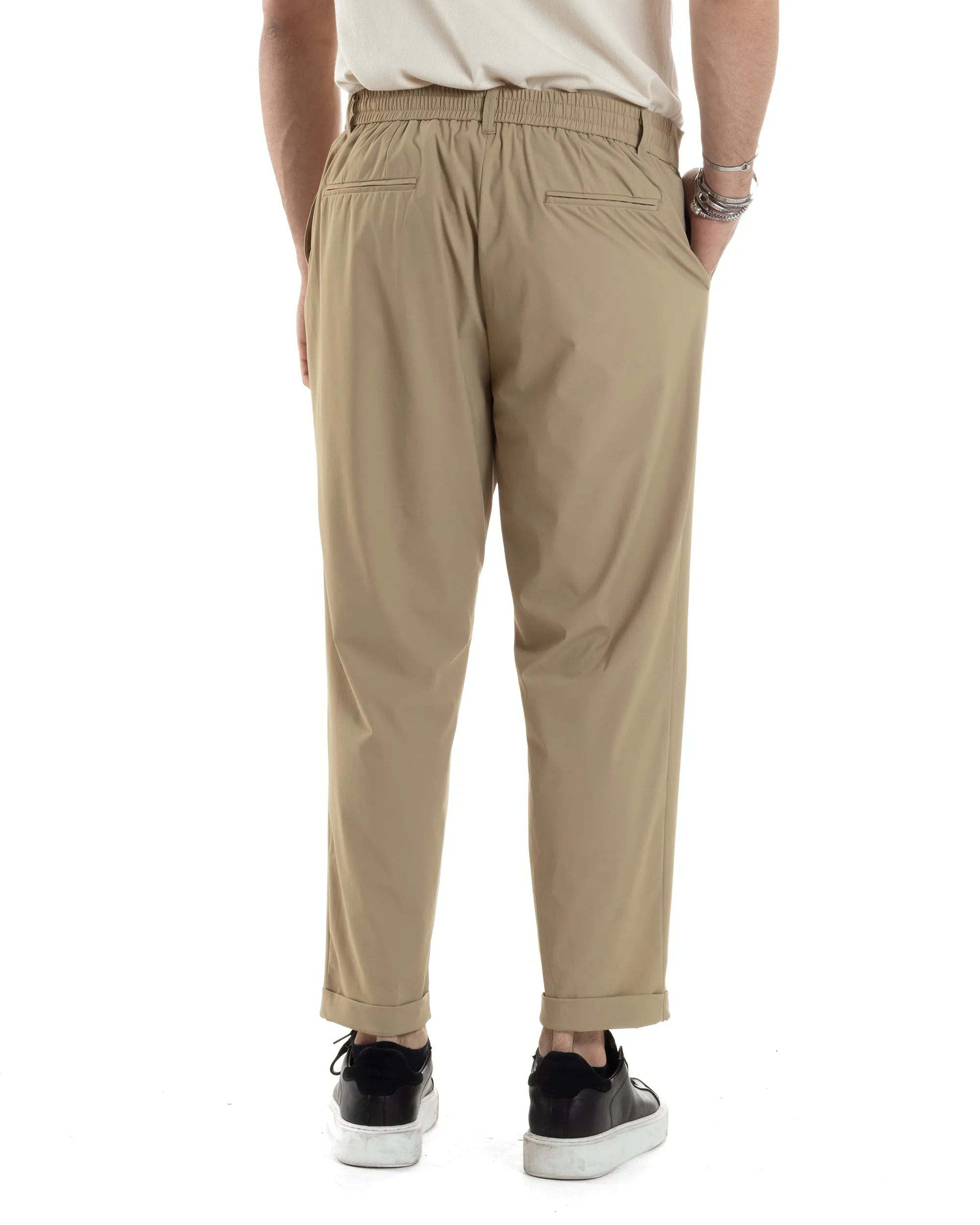 Pantaloni Uomo Tasca America Classico Tessuto Tecnico No Stiro Antipioggia Casual Beige GIOSAL-P6100A