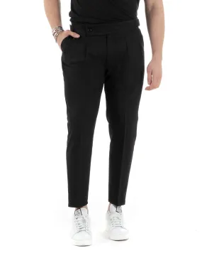 Pantaloni Uomo Tasca America Vita Alta Classico Pinces Abbottonatura Allungata Fibbia Casual Nero GIOSAL-P6042A