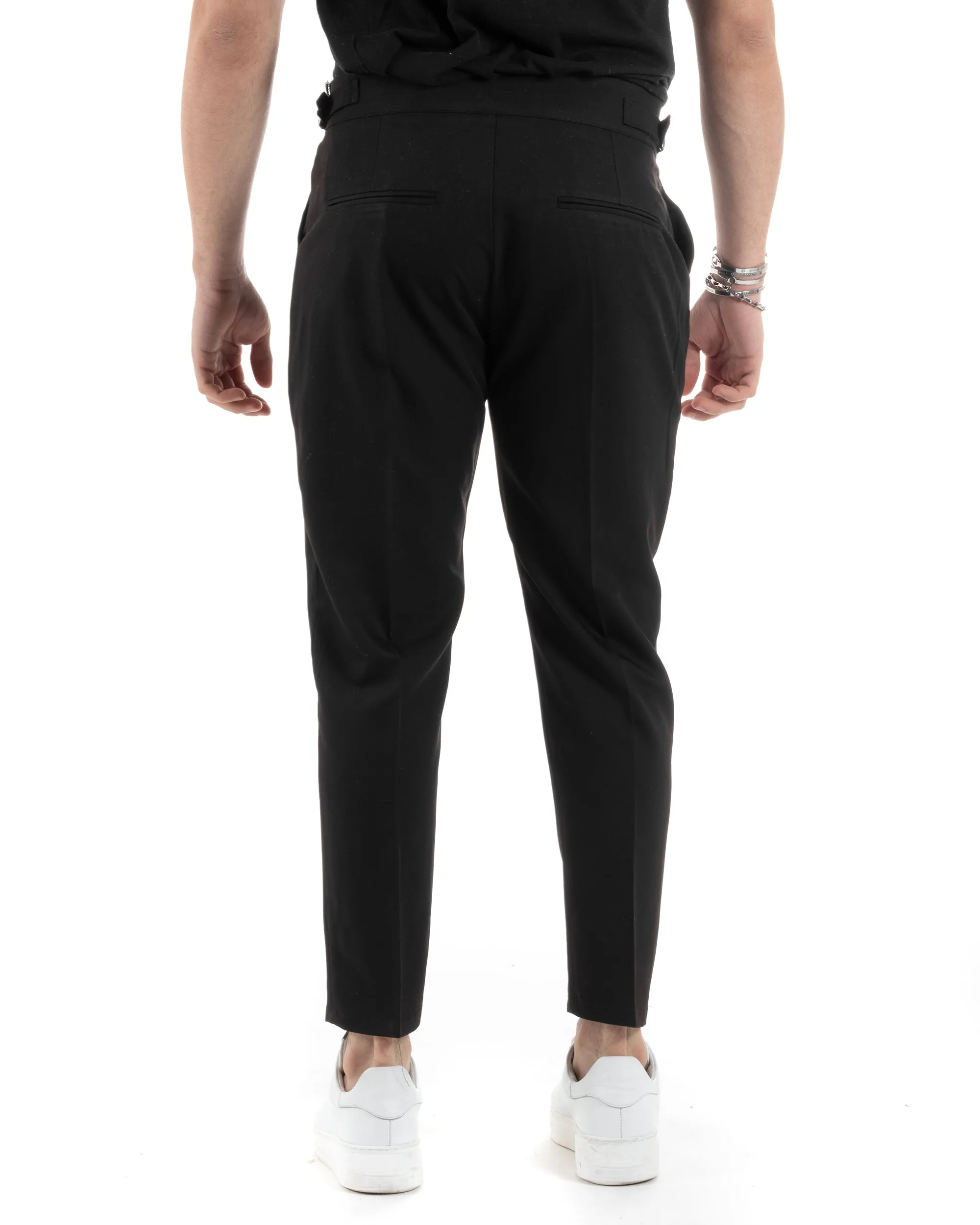 Pantaloni Uomo Tasca America Vita Alta Classico Pinces Abbottonatura Allungata Fibbia Casual Nero GIOSAL-P6042A