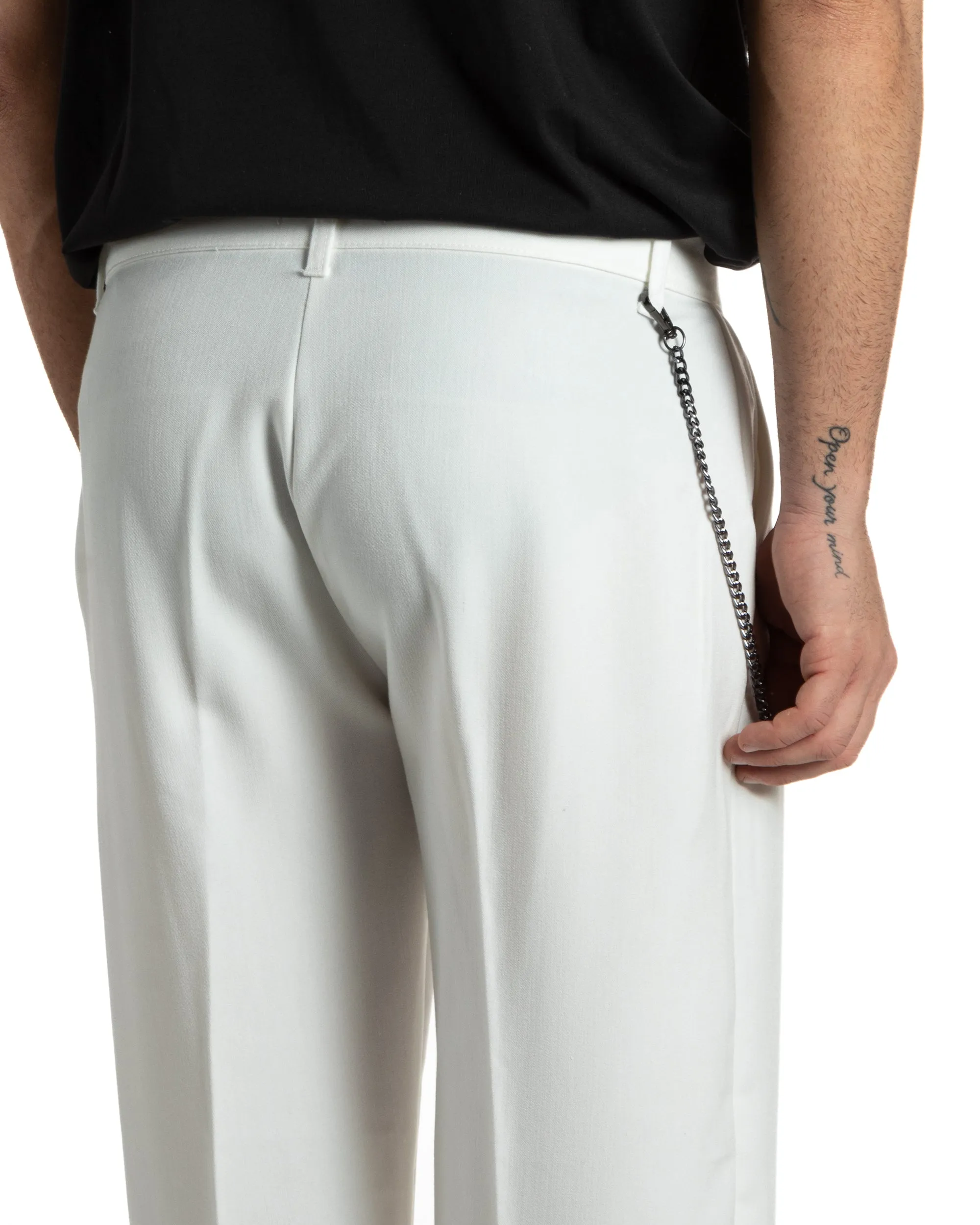 Pantaloni Uomo Viscosa Baggy Fondo Largo Tasca America Abbottonatura Allungata Casual Bianco GIOSAL-P6000A