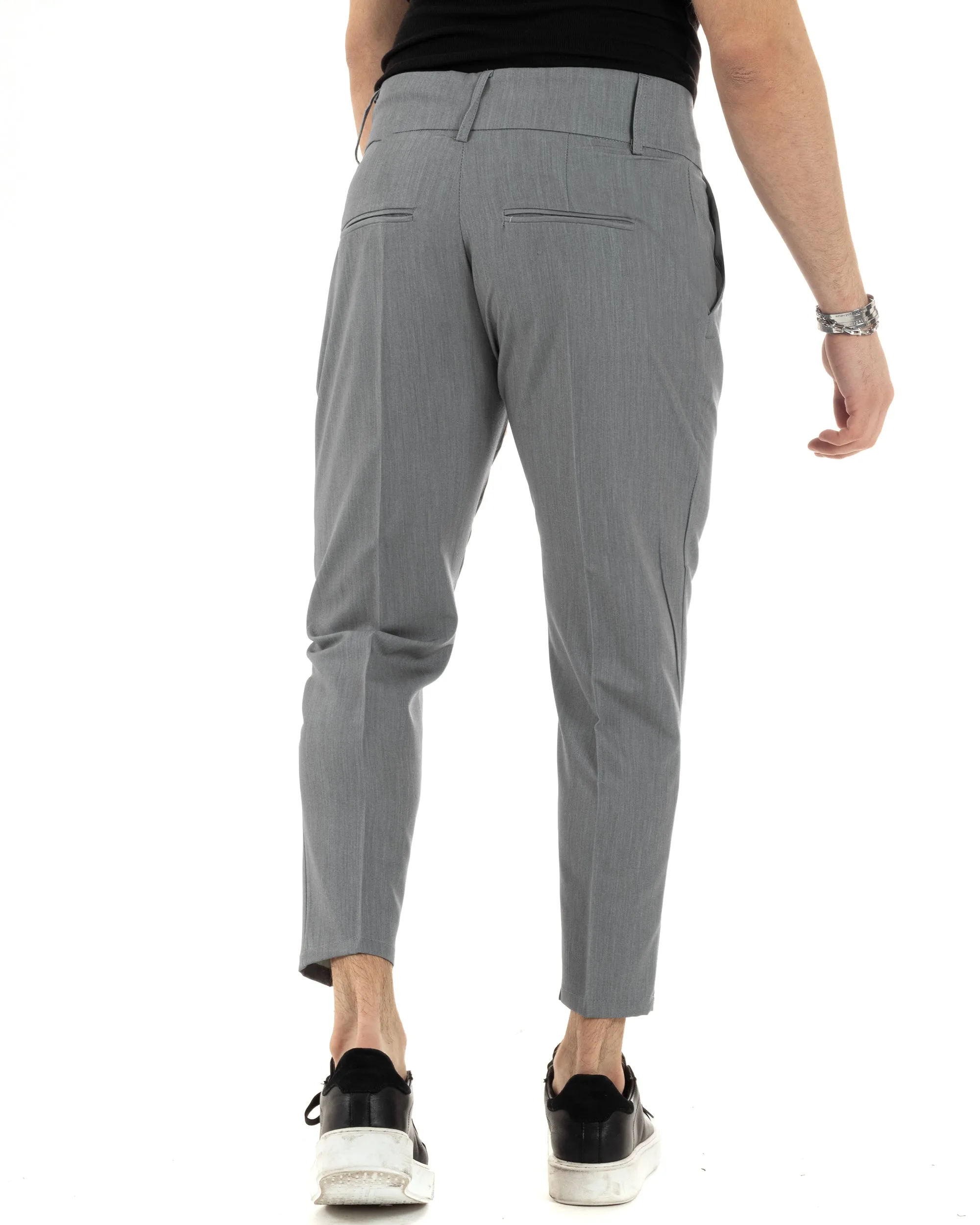 Pantaloni Uomo Viscosa Tasca America Vita Alta Classico Pinces Abbottonatura Allungata Casual Grigio GIOSAL-P6016A