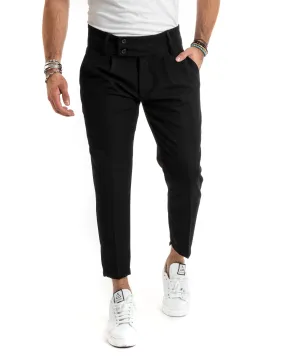 Pantaloni Uomo Viscosa Tasca America Vita Alta Classico Pinces Abbottonatura Allungata Casual Nero GIOSAL-P5985A