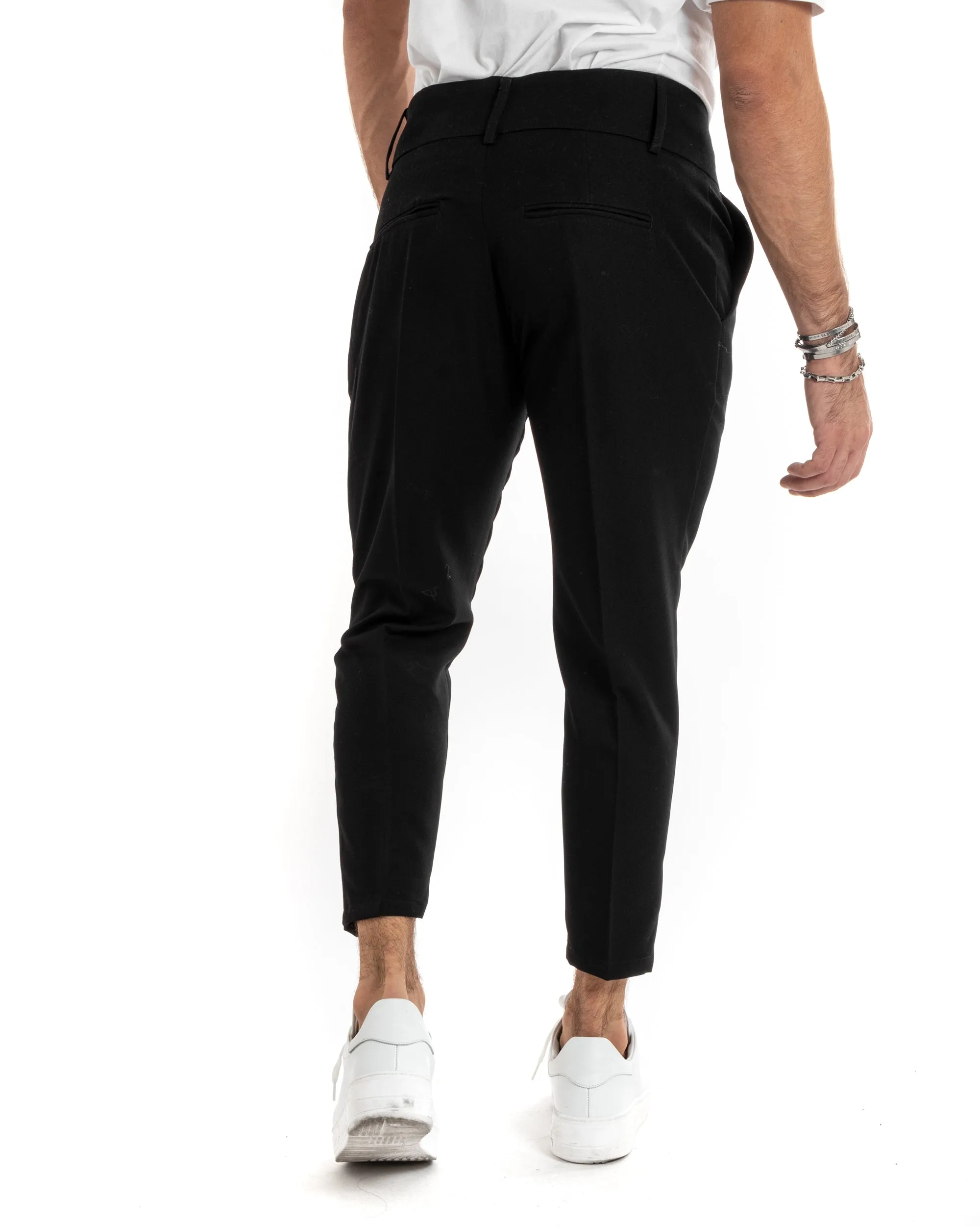 Pantaloni Uomo Viscosa Tasca America Vita Alta Classico Pinces Abbottonatura Allungata Casual Nero GIOSAL-P5985A