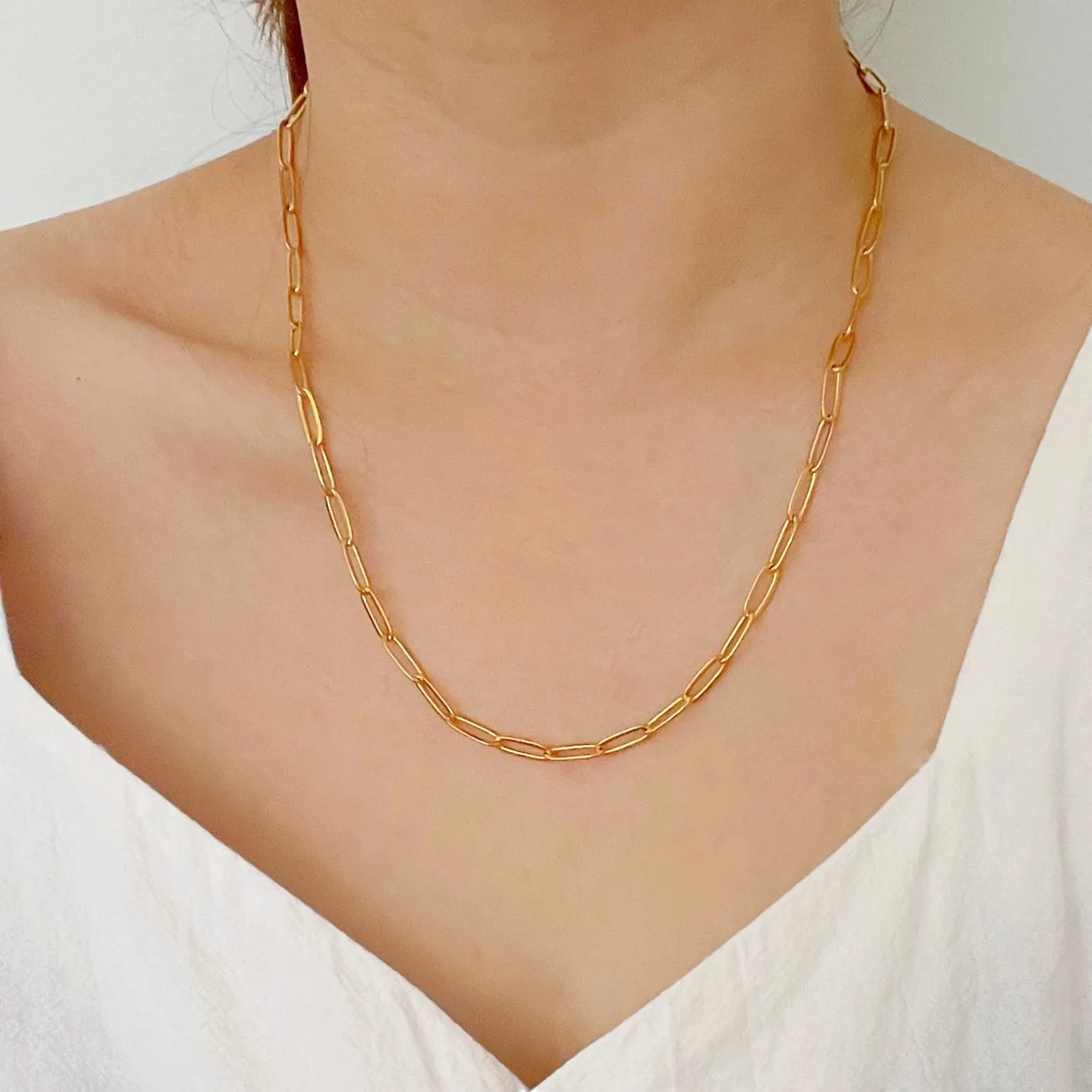 Paperclip Chain Necklace Gold