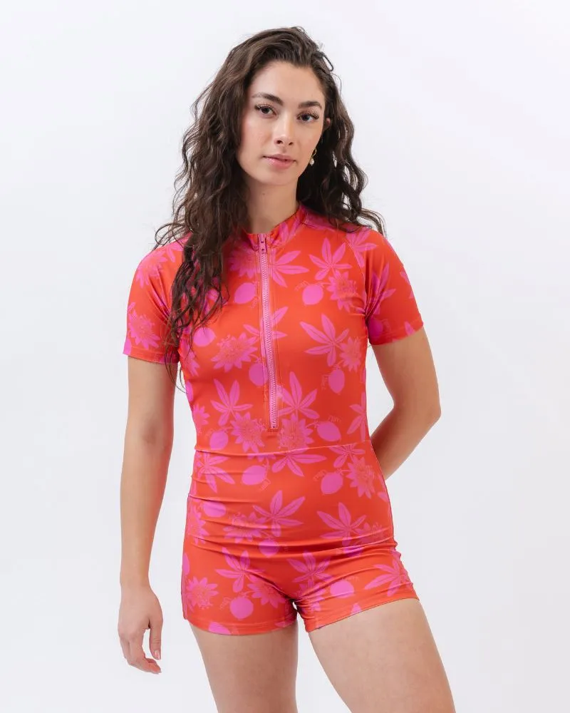 Passionfruit Retro Rash Guard One-Piece