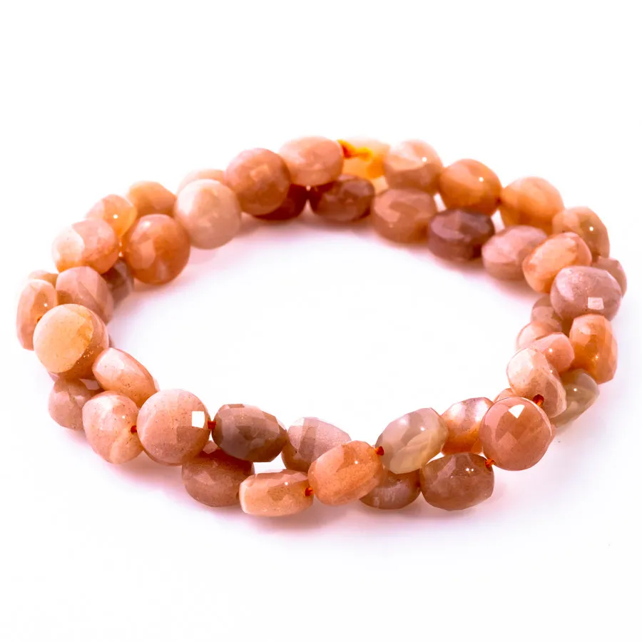 Peach Moonstone 8mm Coin Faceted A Grade - 15-16 Inch