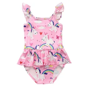 Pink Unicorn One-Piece Ruffle Swimsuit