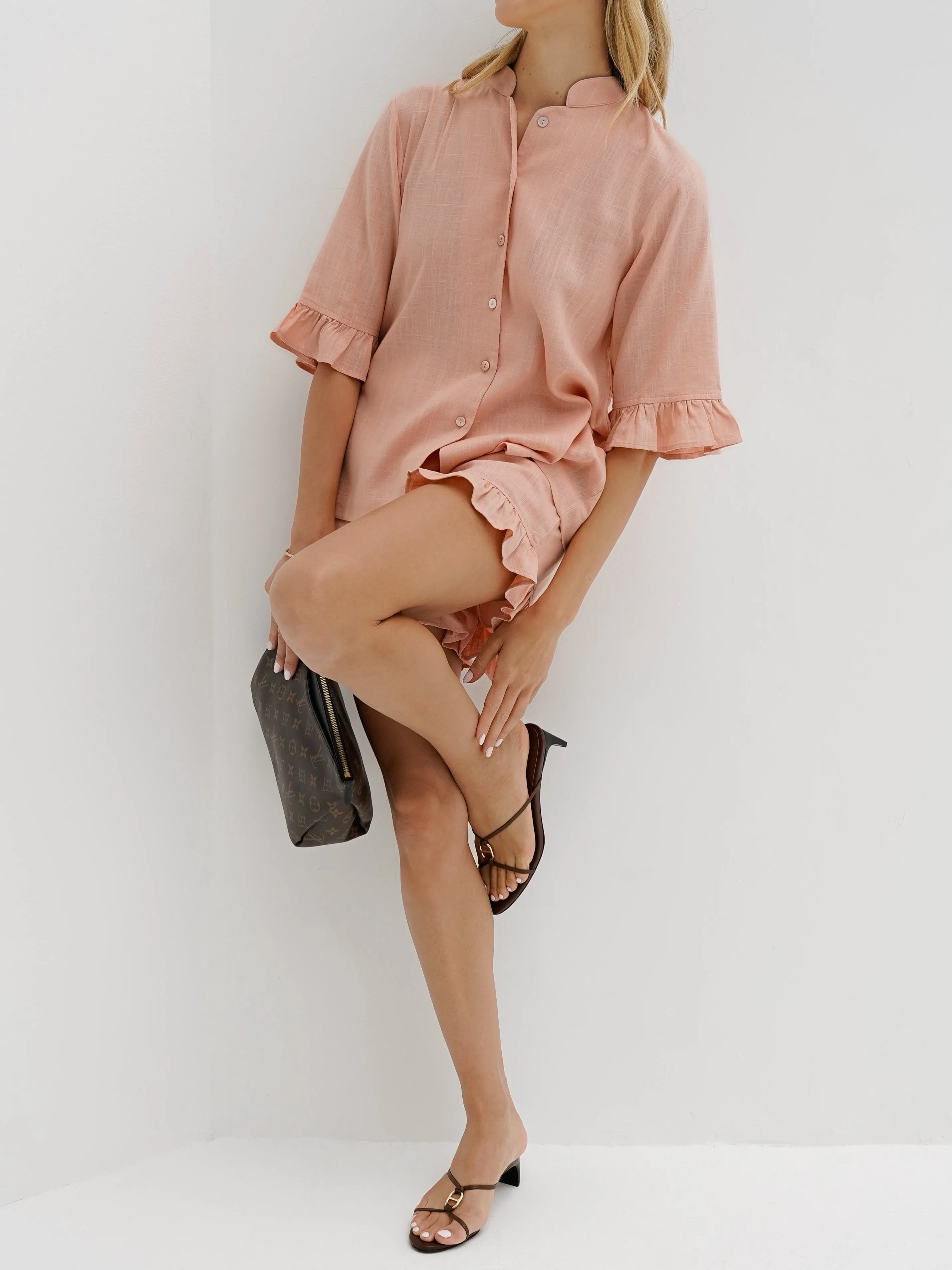 Riviera Chambray Frill Edge Short | Apricot Blush