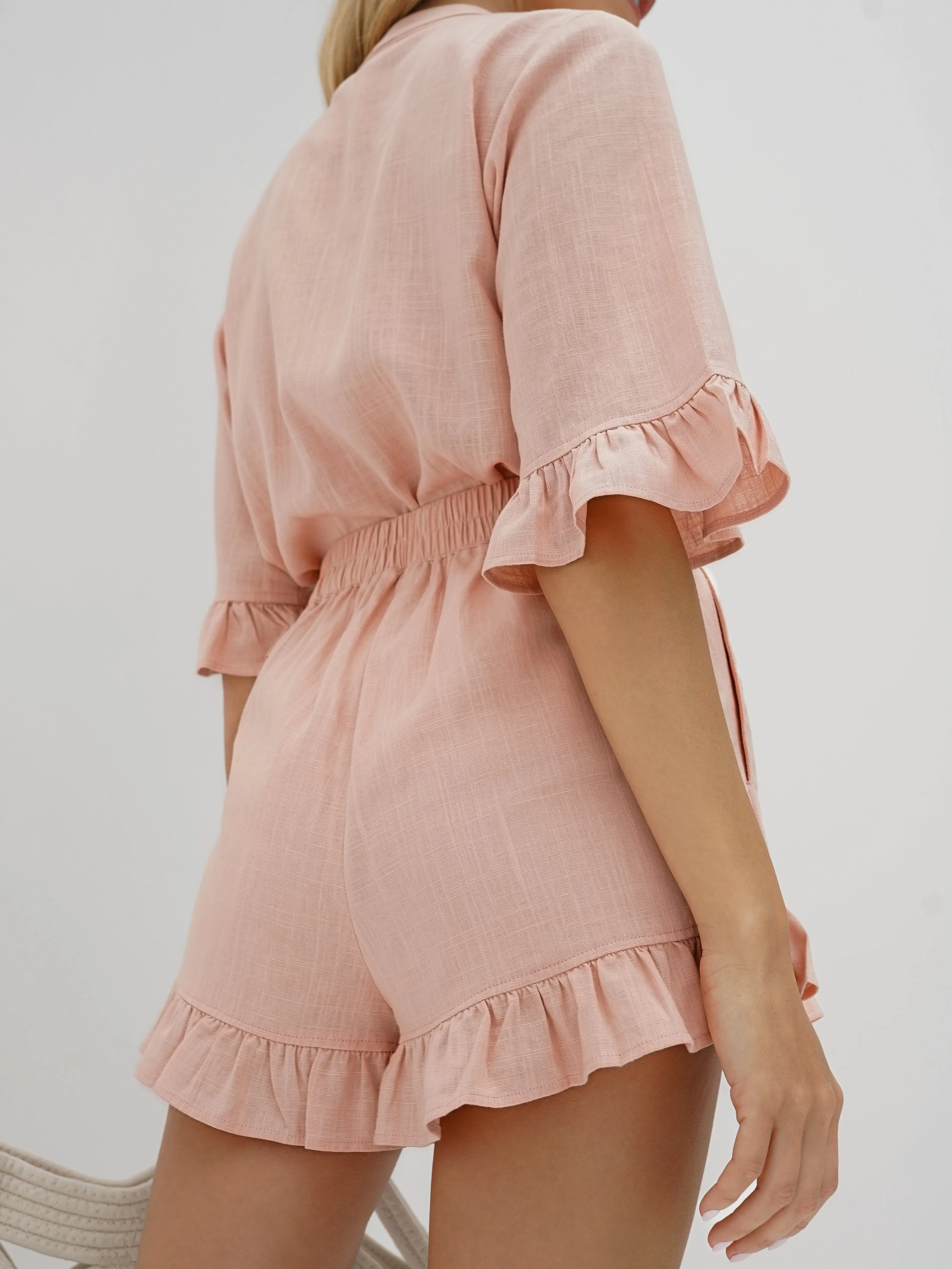 Riviera Chambray Frill Edge Short | Apricot Blush