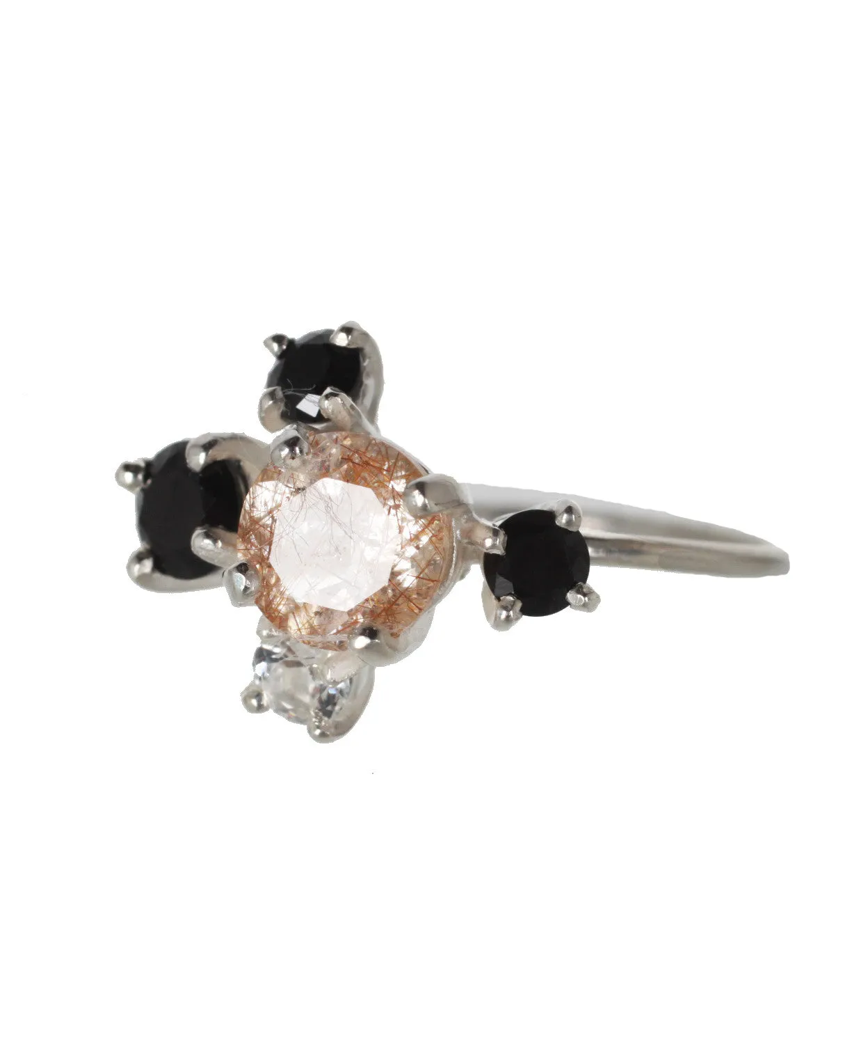 Rutilated Quartz Cluster Ring, Silver