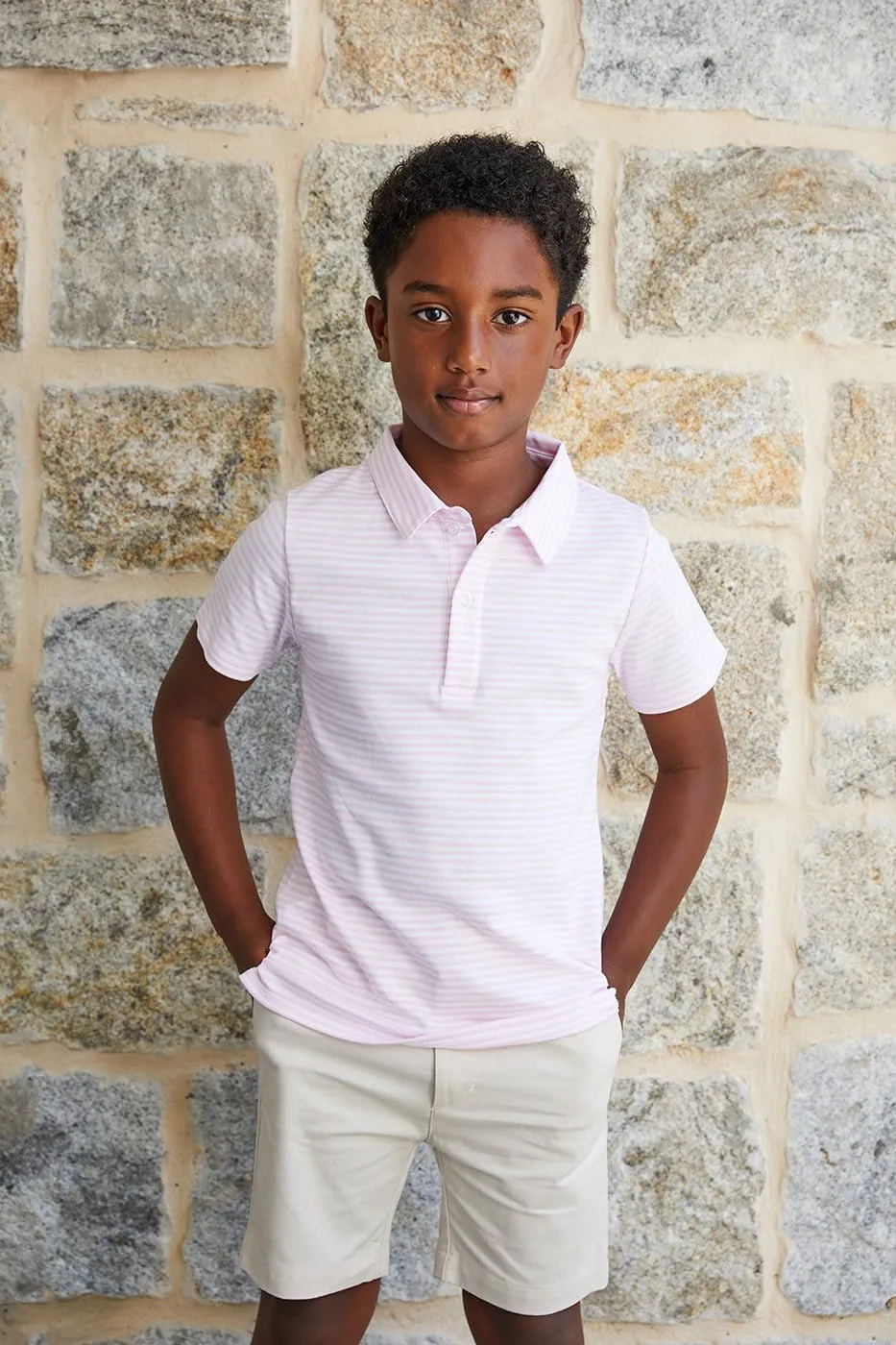 Short Sleeve Polo - Light Pink Stripe