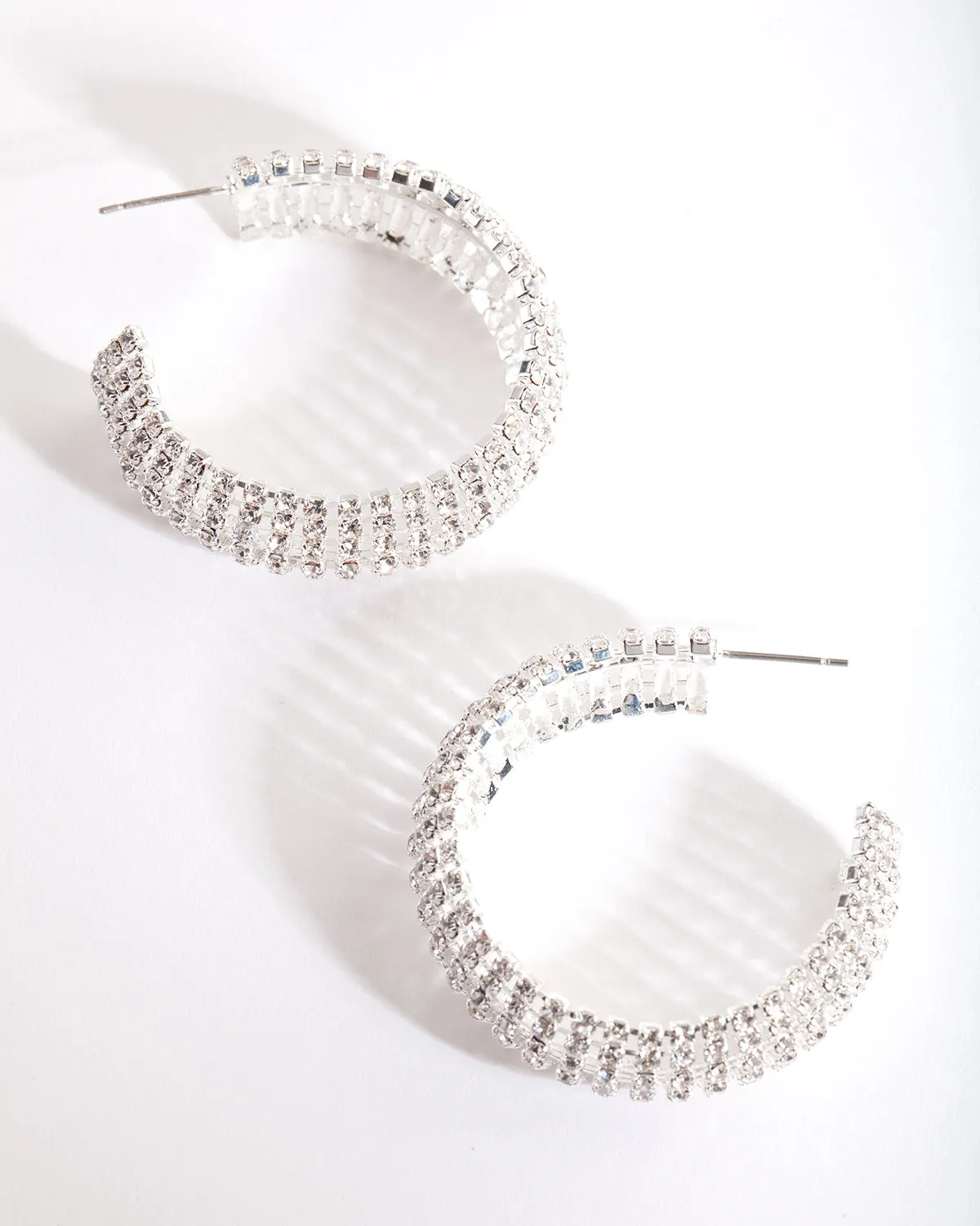 Silver Thick Diamante Hoop Earrings