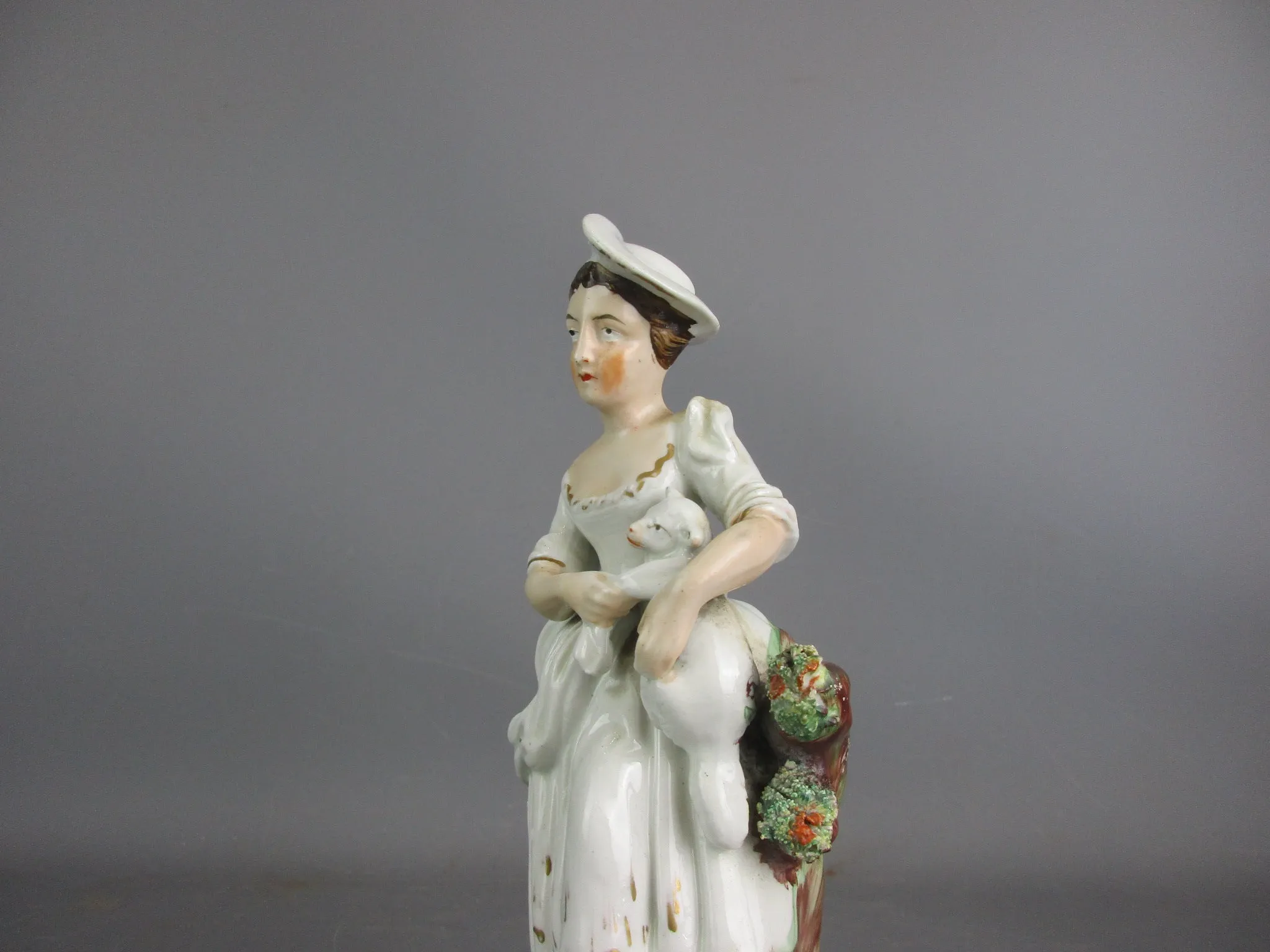 Staffordshire Ceramic Figure Depicting a Sheep Herder Antique Victorian c1900