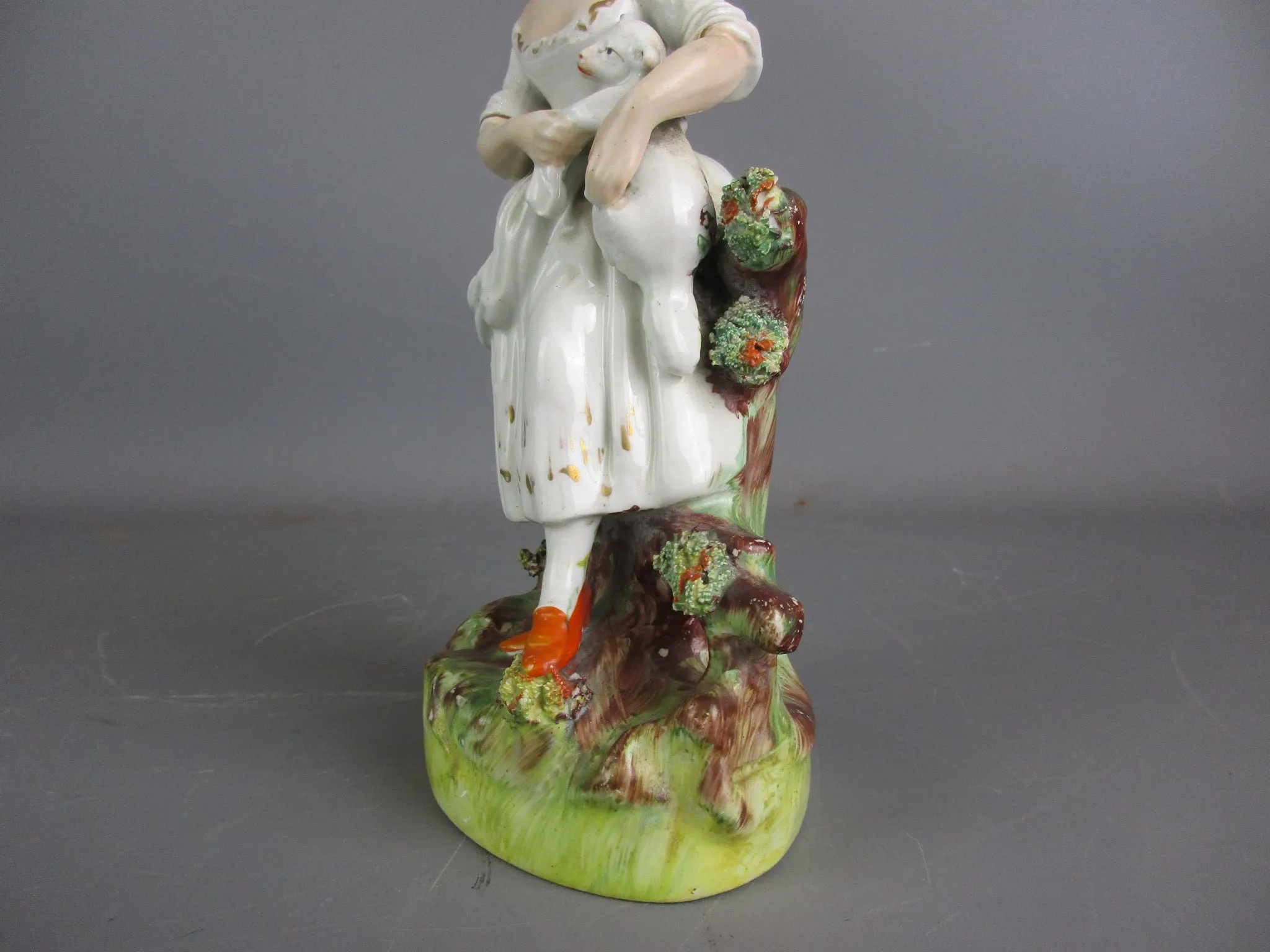 Staffordshire Ceramic Figure Depicting a Sheep Herder Antique Victorian c1900