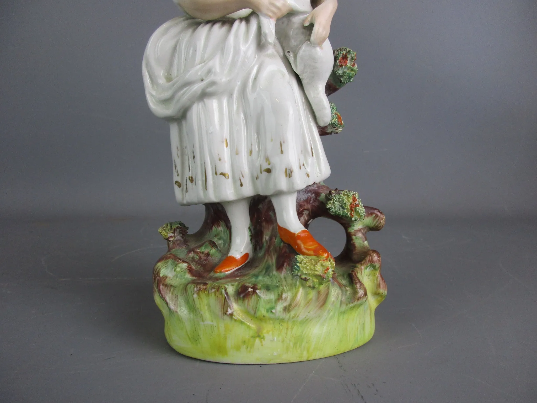 Staffordshire Ceramic Figure Depicting a Sheep Herder Antique Victorian c1900