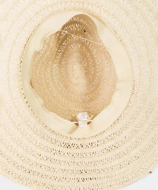 Straw Hat with Ribbon Strap - Ivory