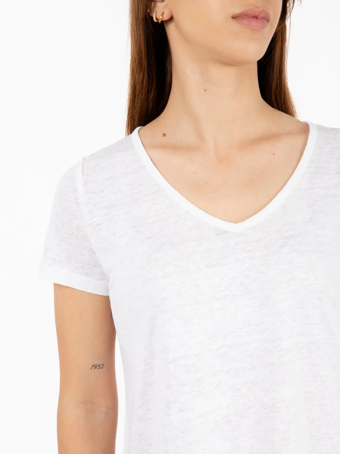 T-shirt scollo a V doppia lunghezza jersey bianco