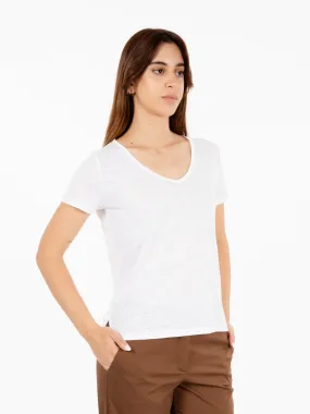 T-shirt scollo a V doppia lunghezza jersey bianco