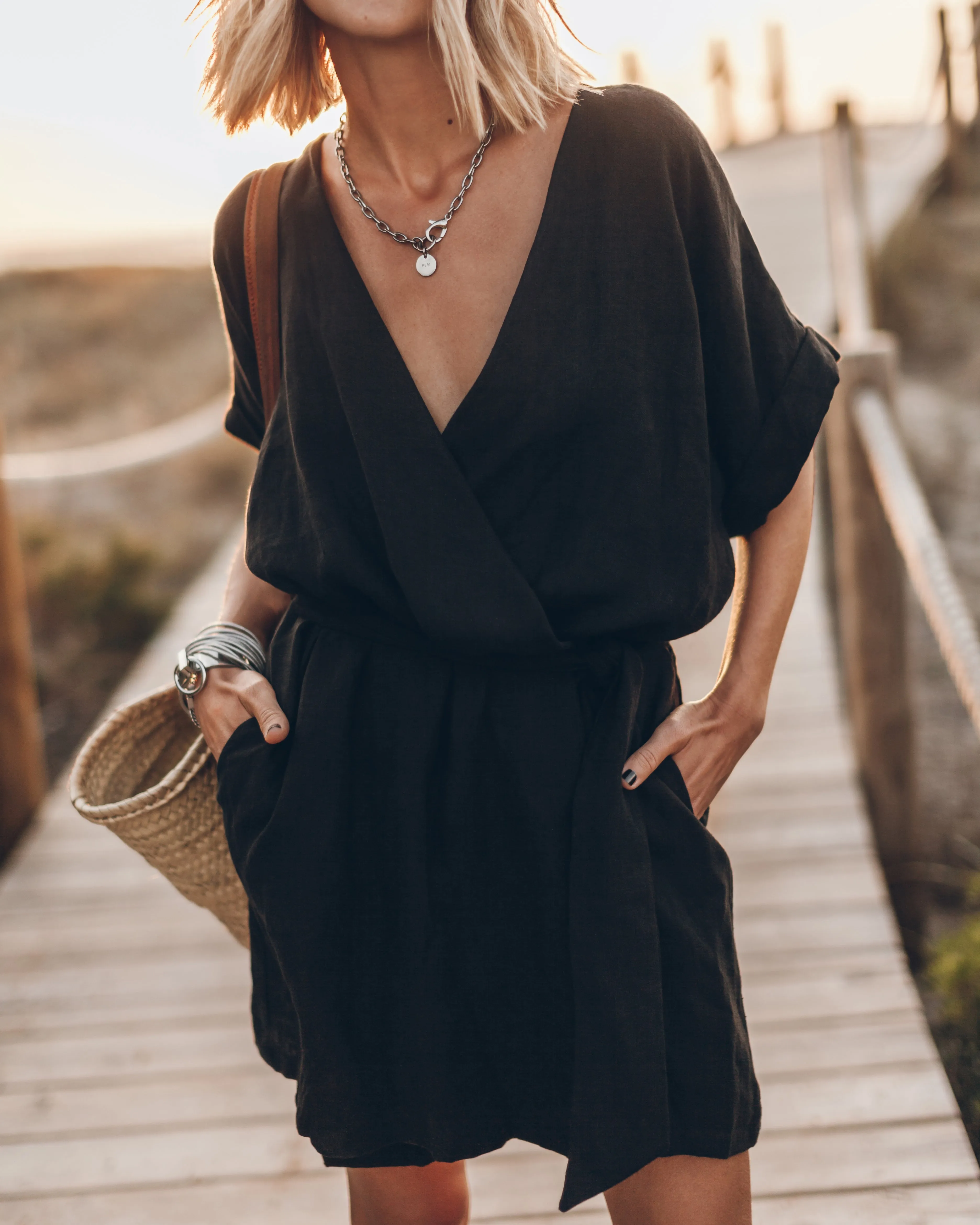 The Black Linen Kimono Dress