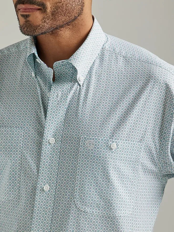 'Wrangler' Men's George Strait Print Button Down - Teal Chain